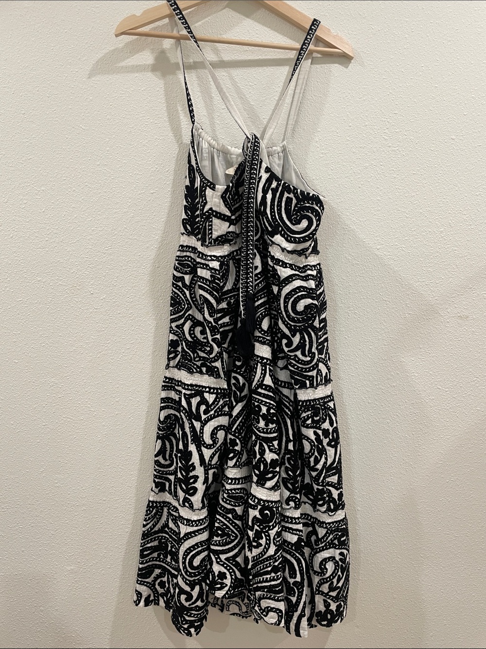 Sézane Anaka Dress Black & Cream Embroidered Print Tiered Maxi Dress 36 - Picture 10 of 14